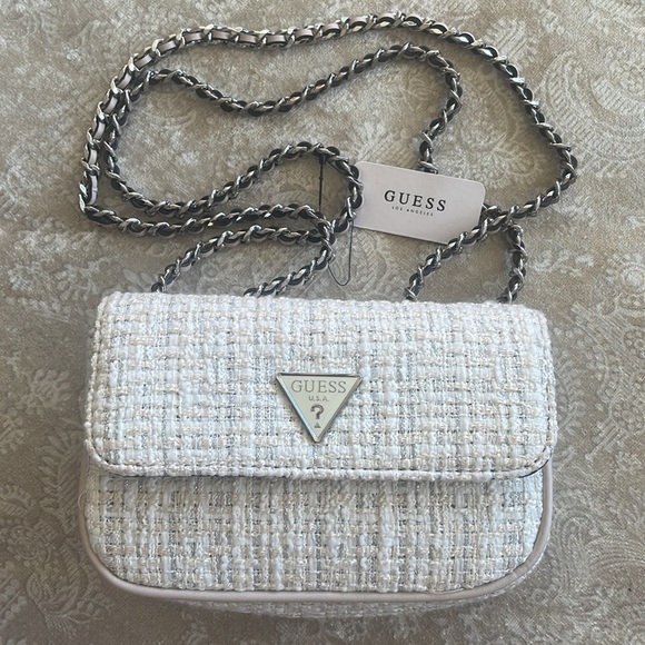 Brand New Guess White Tweed Chain Cessily Mini Crossbody Purse Shoulder Bag - Picture 15 of 15